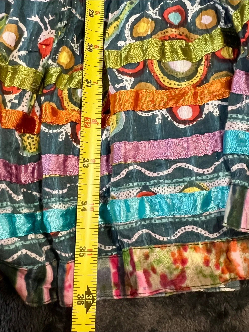 TravelSmith Wms Colorful Cotton Patchwork Tiered Paisley Boho Gypsy Maxi Skirt M